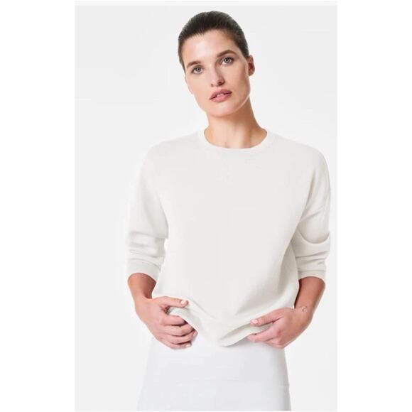 SPANX AirEssentials Crew Neck Sweatshirt in Powder Sz Med Cream Color - Picture 3 of 16